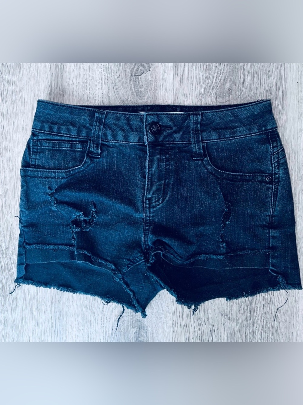 No Boundaries Jean Shorts Womens Black Ripped Frayed Hem Size 5 Grunge Festival